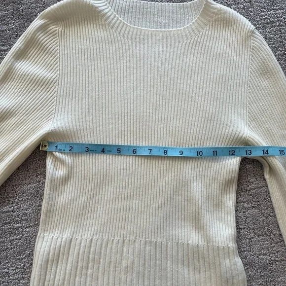 Low Classic Women's Cream Crew Neck Sweater, Ribbed, 100% Fine Merino Wool, S